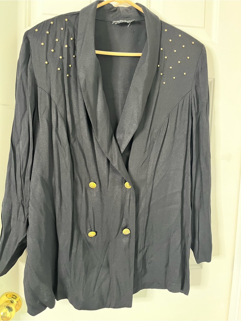 Vintage Russell Kemp Black Double-Breasted Blazer with Gold Studs